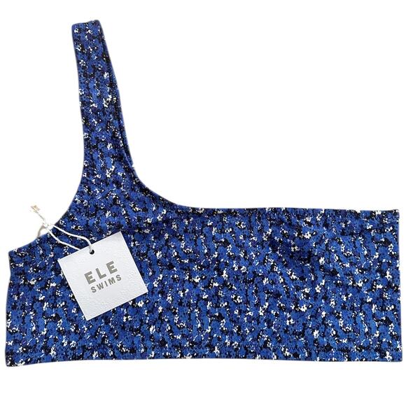 ELE SWIMS NWT Blue Black & White Floral Bikini Swimsuit TOP – Large - Picture 6 of 6